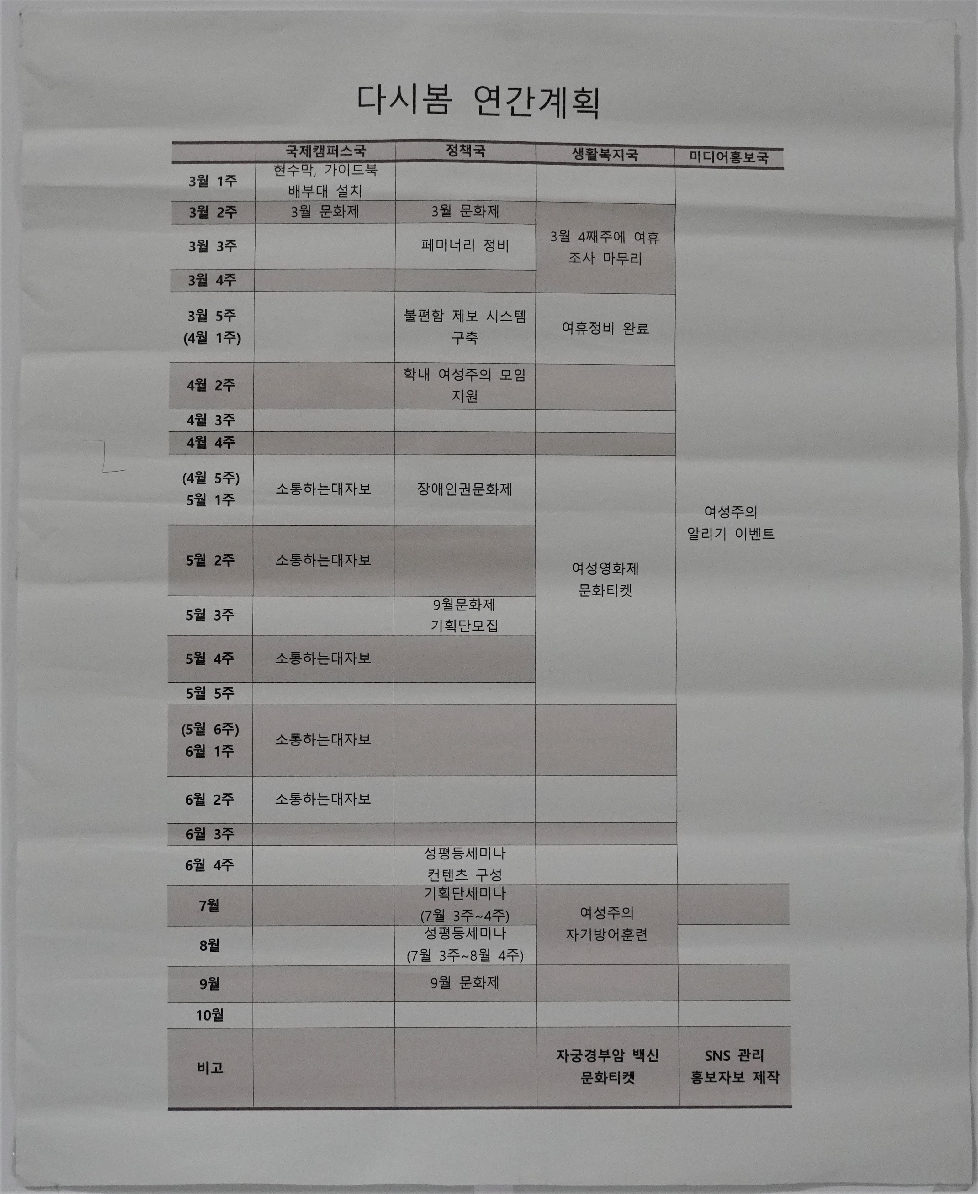 다시봄 연간 계획 포스터